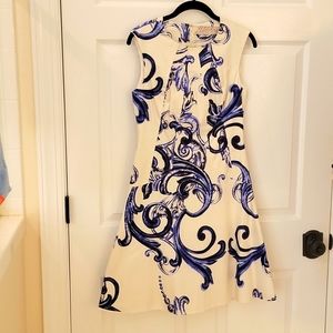Lela Rose tapestry scroll dress.